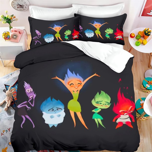 x604 Bed SheetsInside Out Bedding Set,Luxury Anime Inside Out Duvet Cover,Cartoon Printed Quilt Cover room decoration 3-Piece Bedding Set (1 Duvet Cover + 2 Pillow Shams) nj604