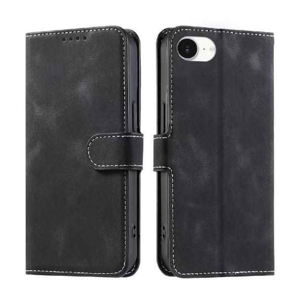 Funda Cartera para iPhone 16E Tapa con Ranuras, Soporte y Correa Negro