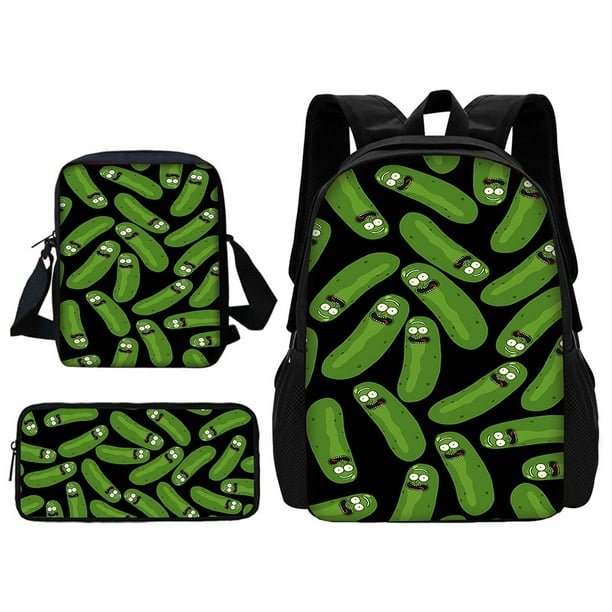 3 pcs set Funny M-mortys Cartoon R-ricks School Bag For Boy Girls with Shoulder Bags Pencil box Cartoon Backpack for Child