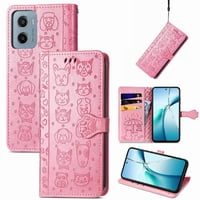 Funda Cartera Foxdock Para Motorola Moto E15 , Flip Pu Con Relieve De Gatos Y Perros, Tarjetero Y Soporte
