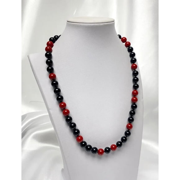 Collar Mallorca bicolor perla negra y roja - 10mm, 50cm Broche Timon Acero Quirurgico