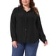 thumbnail image 1 of Agnes Orinda Camisa de Mujer Talla Grande para Oficina con Botones, Cuello Alto con Volantes, Manga Larga, Estilo Casual de Negocios 4X Negro, 1 of 6