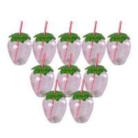 Bothyi - 10 Vasos Para Beber Con Pajita Y Diseño De Fresa Para Niños, Para Cumpleaños En El Hogar Hawaiano, Transparentes