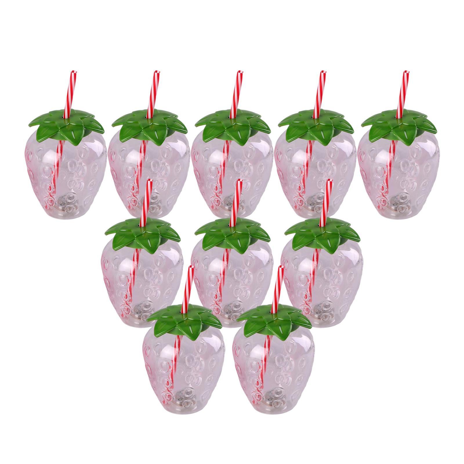 Bothyi - 10 Vasos Para Beber Con Pajita Y Diseño De Fresa Para Niños, Para Cumpleaños En El Hogar Hawaiano, Transparentes