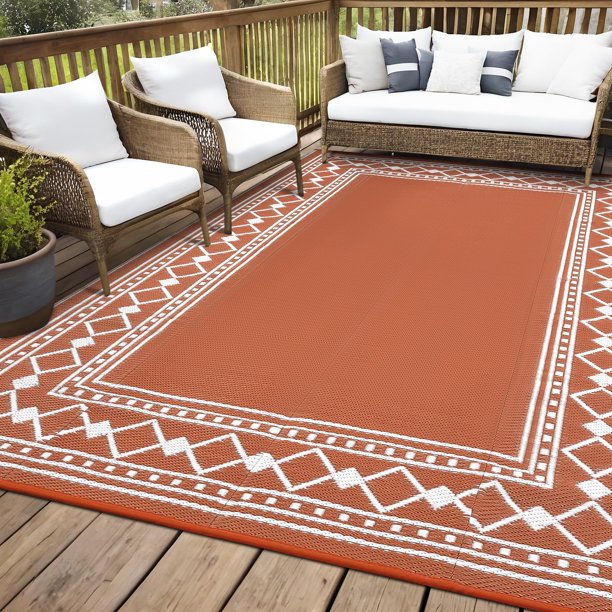 Alfombra MilleLoom 274 cm x 366 cm impermeable para exteriores en naranja terracota
