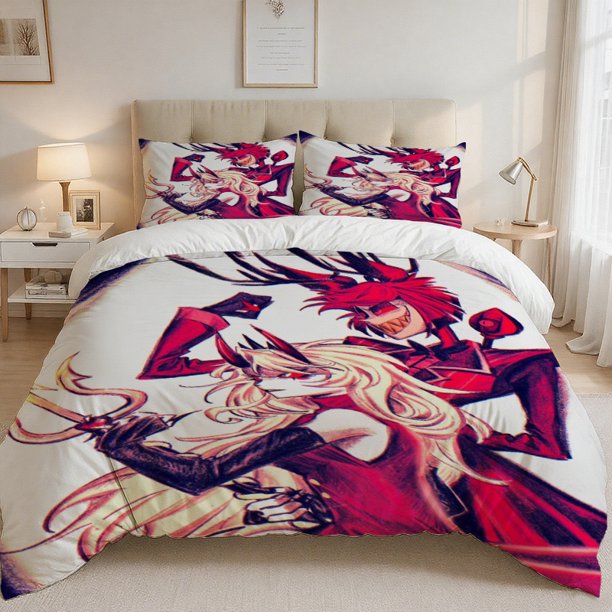Hufflepuff Hotel Alastor Lilith Themed Print Polyester Bedding Set All-Season Use