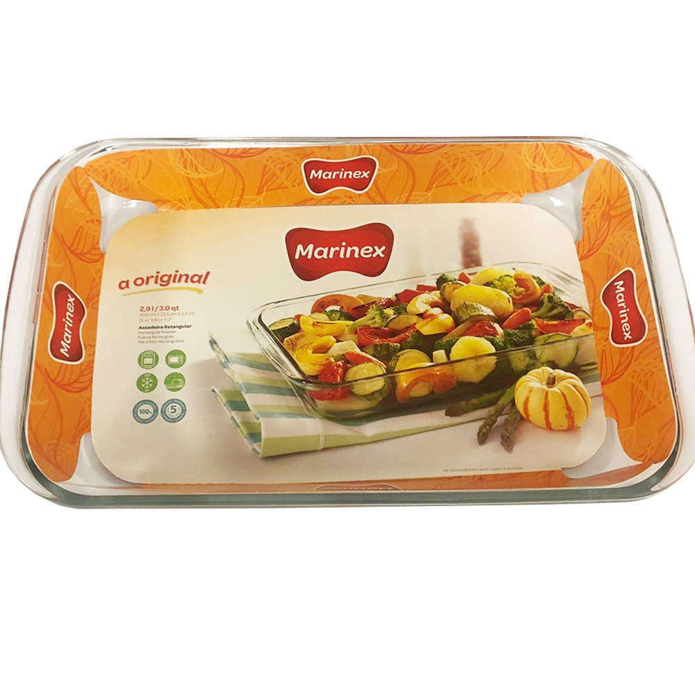 Marinex - Fuente Rectangular Grande 2.9L 1 Pieza Vidrio Transparente