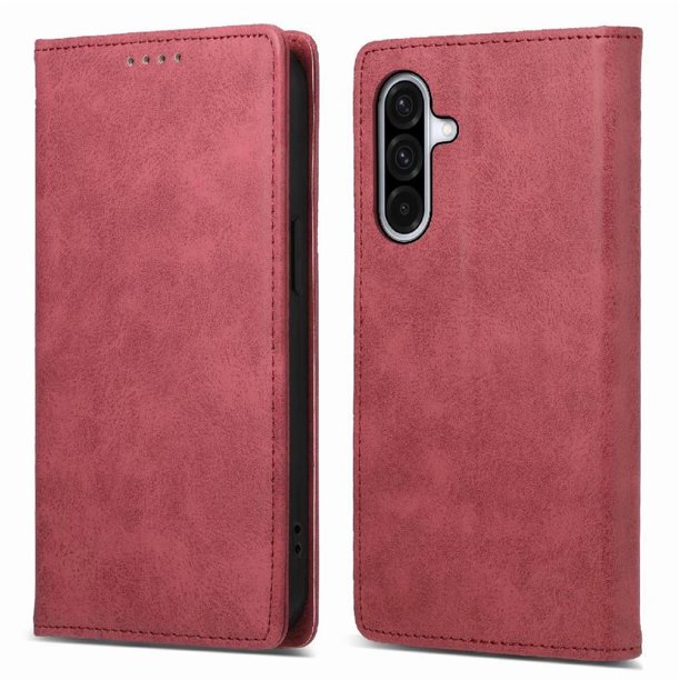 Funda tipo cartera con bloqueo RFID para Samsung Galaxy A26 Con tapa abatible, portatarjetas, cierre magnético, TPU y soporte Rojo