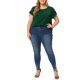 thumbnail image 2 of Agnes Orinda Blusas de Verano para Mujer de Talla Grande con Mangas Cortas Plisadas, Cuello Redondo y Mangas de Tulipán 4X Verde, 2 of 6