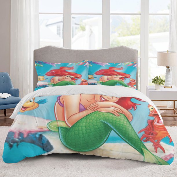 Ariel Bedding Sets Cartoon Duvet Cover Lightweight 3 Piece Bet Sets for Kids Boys Girls