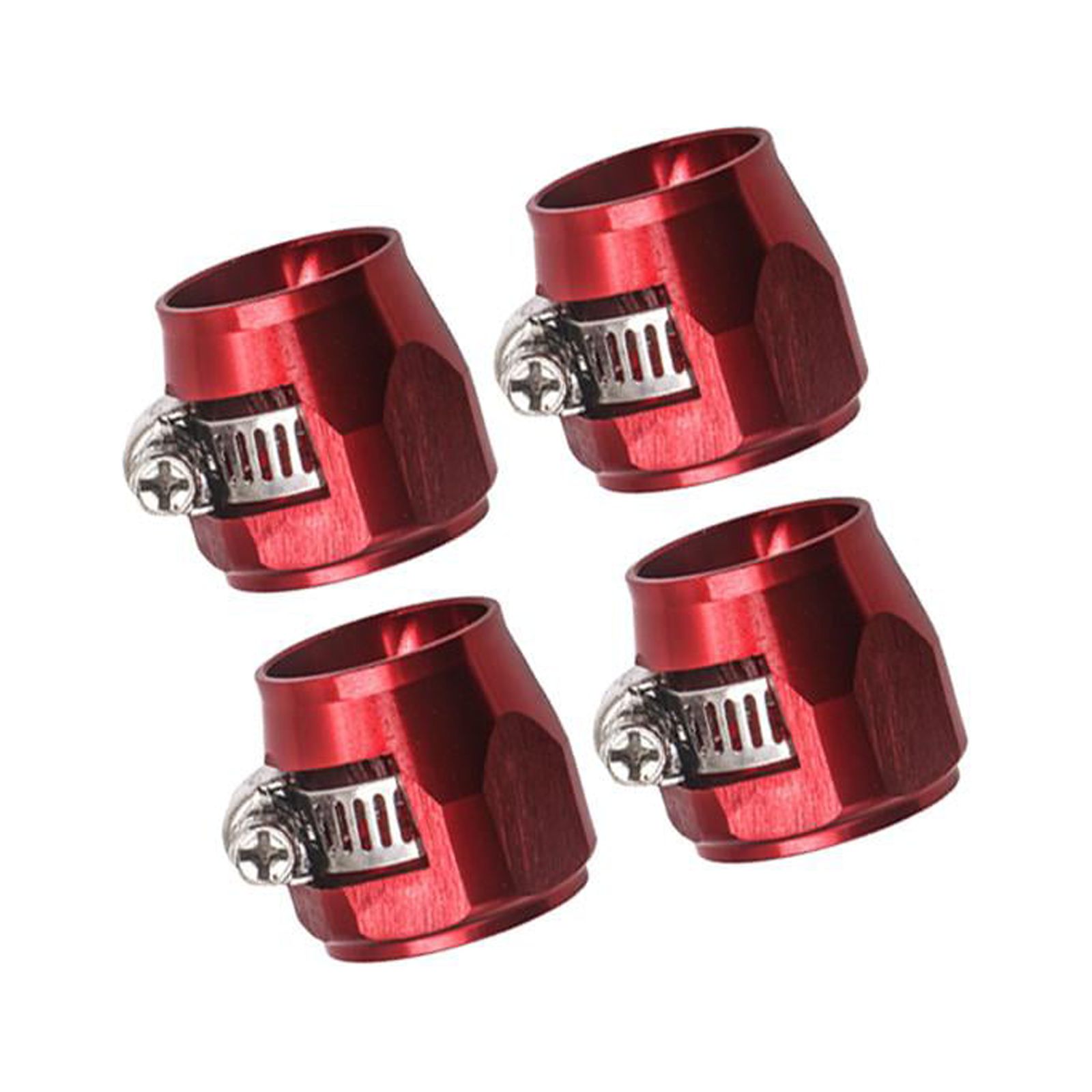 Ioensy - Abrazaderas De Acabado De Manguera De 4 Piezas De Aleación De Aluminio Con Conectores De Manguera De Banda De Tornillo Rojo An4