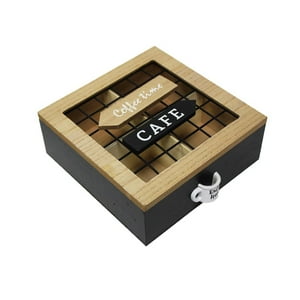 Fliperex - Caja De Te 4 Divisiones Tapa Con Diseño Decorativa Decohogar Negro