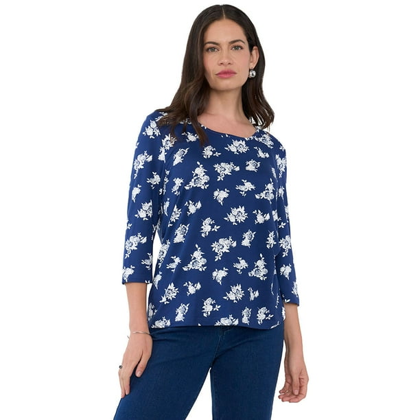 Polera Mujer Manga 3/4 Focal Print Navy Corona