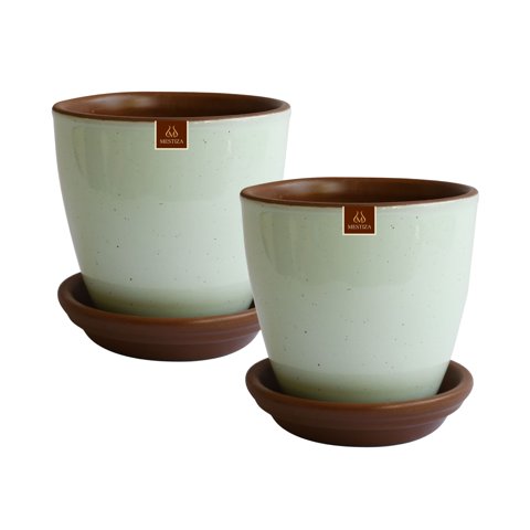 Pottery - Set De 2 Maceta Zafiro 17Cm Verde Agua Y Sus Platos