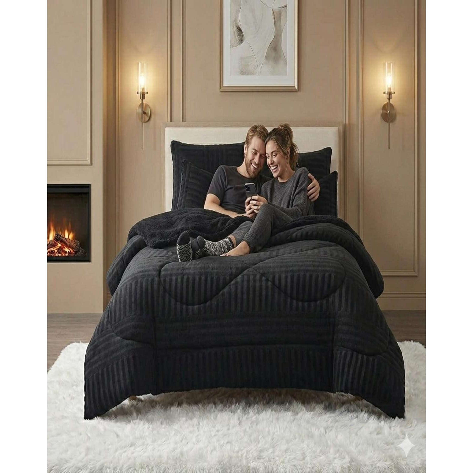 Mylhogar - Cubrecama King Sherpa Chiporro Invierno Extra Suave Premium