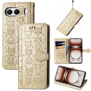 Funda Cartera Foxdock Para Oneplus Nord 4 , Flip Pu Con Relieve De Gatos Y Perros, Tarjetero Y Soporte