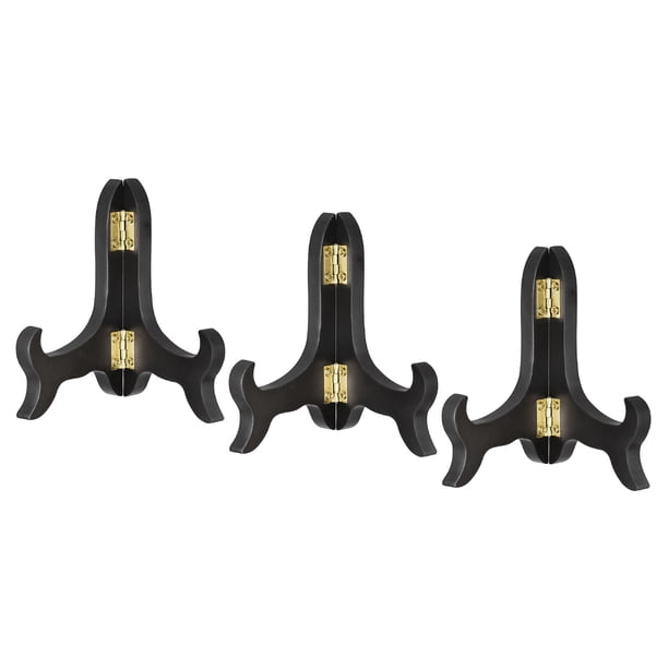 Uxcell 4" Soporte de Placa de Caballete de Madera Plegable para Exhibición Negro para Marco Decorativo de Imagen Paquete de 3