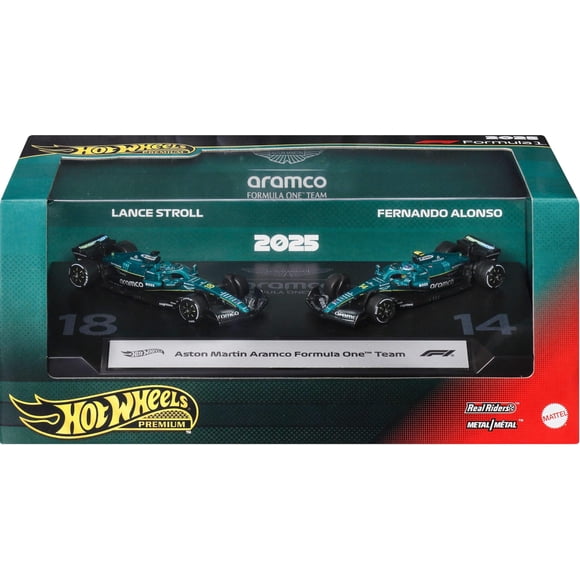 Set premium de 2 vehículos Hot Wheels Aston Martin Aramco Formula One