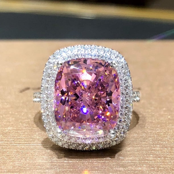 Elegant Big Pink Zirconia Wedding Ring for Bridal Party and Valentine's Day Gift