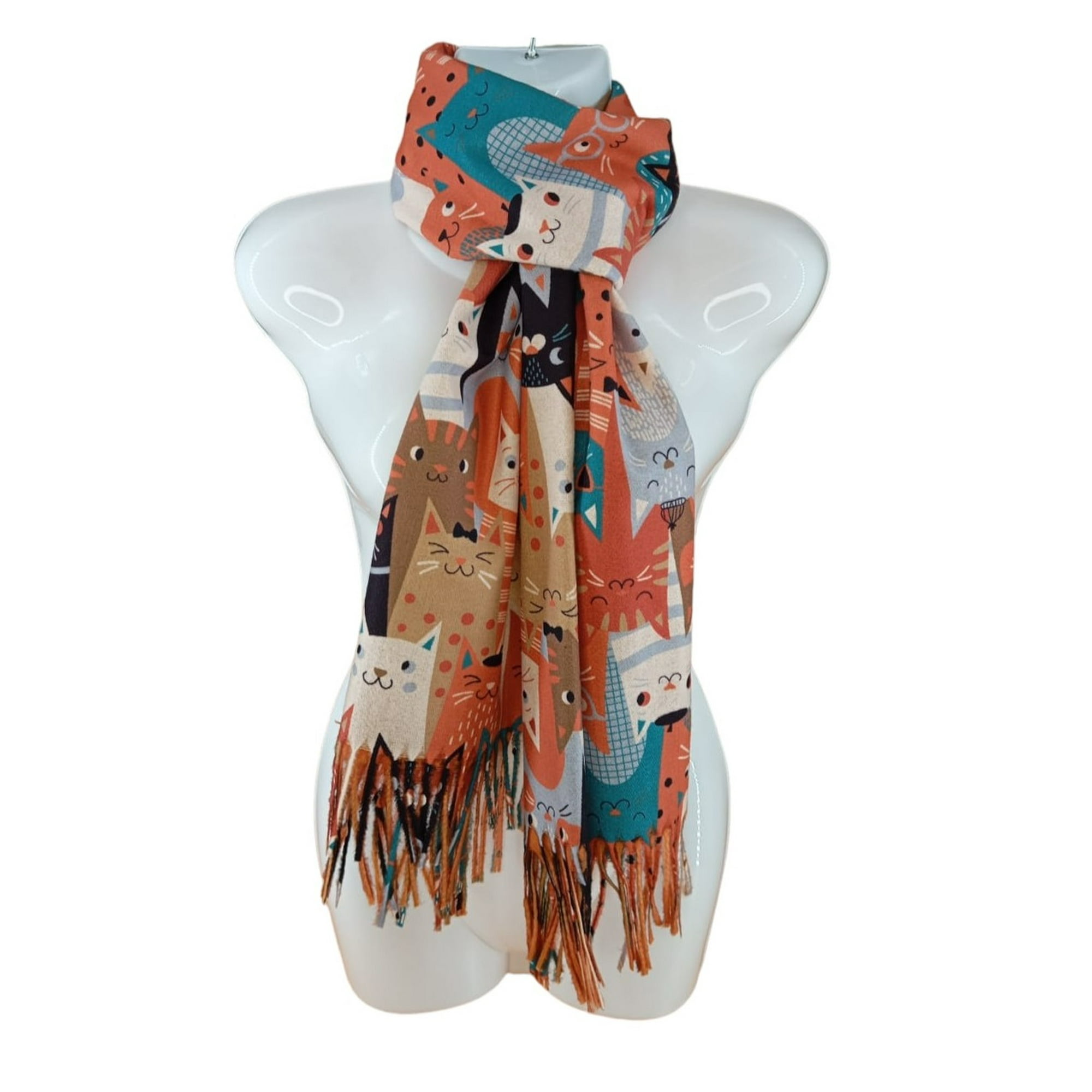 Nh - Bufanda, Pañuelo, Diseño De Estampado De Gatitos Color Naranja