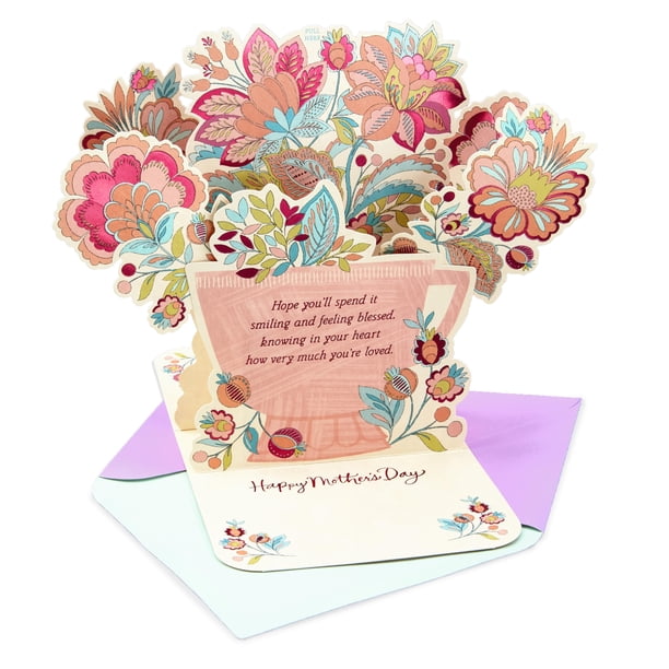 Tarjeta de felicitación del Día de la Madre con flores desplegables de caoba para mamá