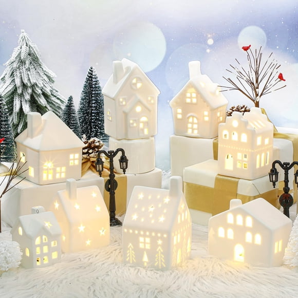 Set Christmas Village Cindeer 26 Unidades con 8 Casas LED y 16 Árboles