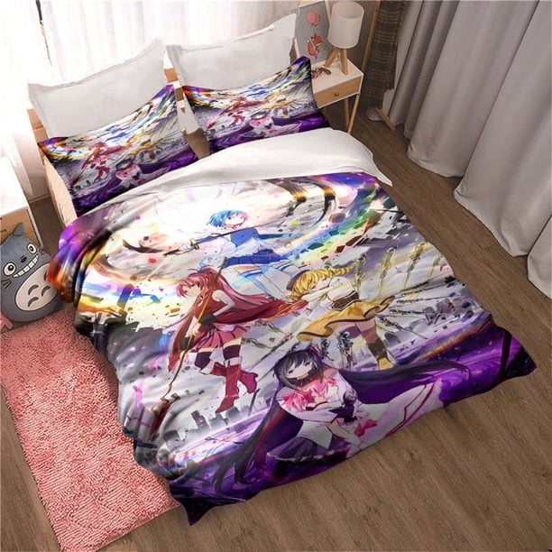 Cartoon Puella Magi Madoka Magica Bedding Set Sheet Set Twin Double Child Bedding Set Mircofiber Polyester Duvet Cover Set Bed Sheets