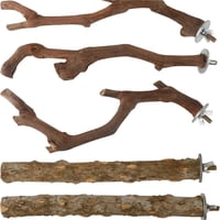 Xusx111 - 5Pcs Bird Perch Stand Natural Parrot Wooden Stand Branch, 3 Perch De Madera De Uva, 2 Stand, Pata De Molienda De Horquilla Parakeet Masquear Palo De Entrenamiento De Ejercicio (25Cm)