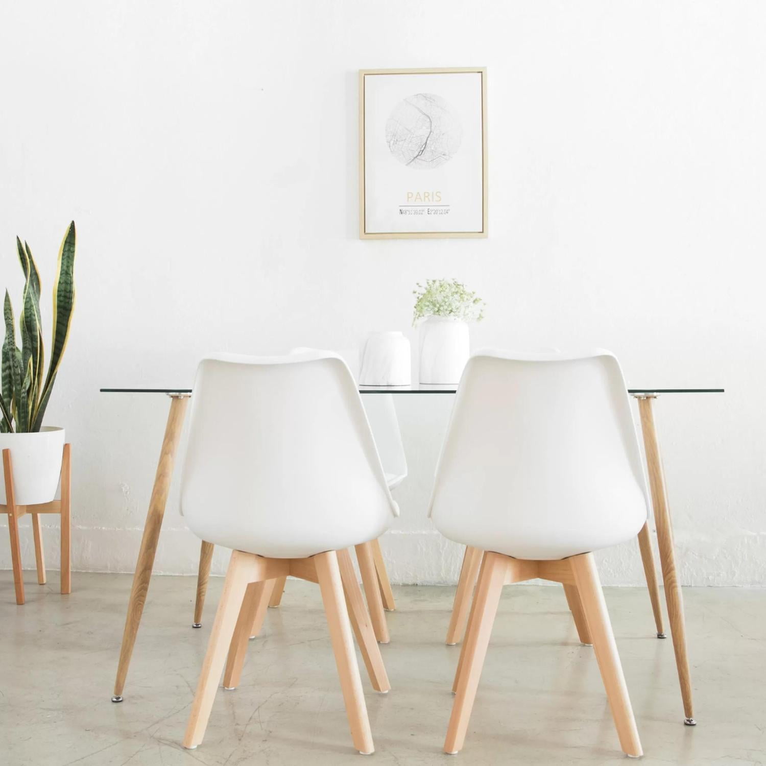 Pandalino - Comedor Minimalista | Mesa Vitreo 120x80 + 4 Sillas Tulip Blancas