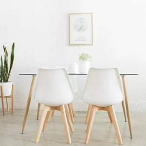 Pandalino - Comedor Minimalista | Mesa Vitreo 130X80 + 4 Sillas Tulip Blancas Blanco