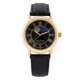 thumbnail image 1 of Reloj Peugeot Vintage con fase sol‑luna, correa de cuero y chapado en oro de 14K, 1 of 6