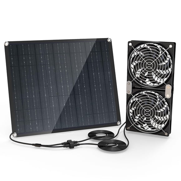 Kit de ventilador solar Moajerry de 30 W, resistente a la intemperie, con doble ventilador