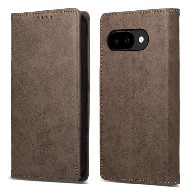 Funda tipo cartera con bloqueo RFID para Google Pixel 10A Con tapa abatible, portatarjetas, cierre magnético, TPU y soporte Marrón