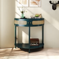 M&Ms - Unique Half Moon Design End Table With Sliding Rattan Door,Elegant Semi-Circle Entryway Console Table With 2 Rattan Storage Cabinet And Bottom Shelf For Living Room, Bedroom, Study, Hallway(Green)