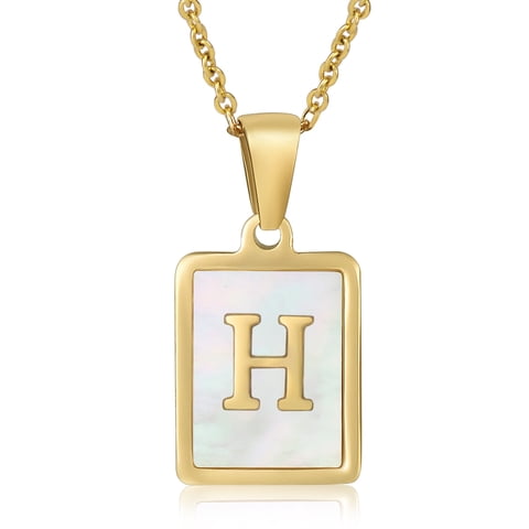 Collar Heshpaws Shell Initial A-Z Letra Capital Chapado En Oro Amarillo Acero Inoxidable Cadena Cable 18 In