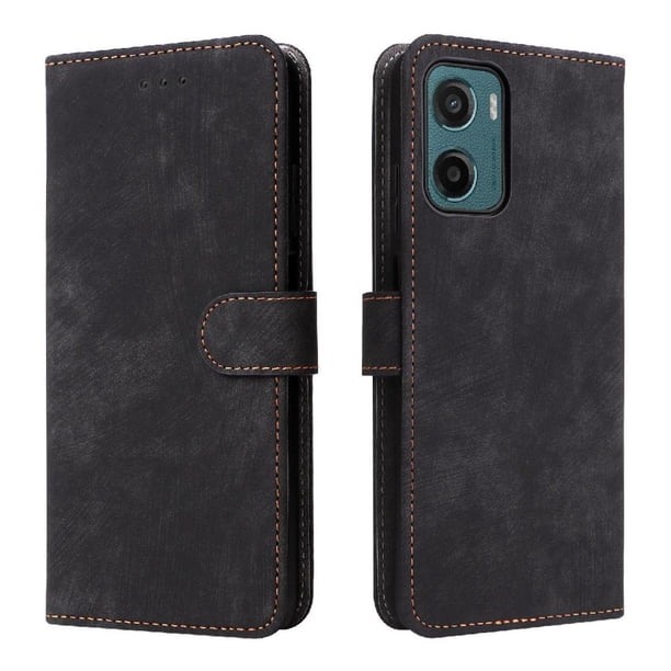 Funda Billetera para Motorola MOTO E15 4G con Soporte - Cartera de Cuero con Ranuras Negro