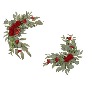Magideal - 2 Unids Boda Flores Arreglo Floral Rosa Y Gypsophila Flor Artificial Swag Para Boda Cenador Decoración Ornamento Centro De , Flores Rojas 2