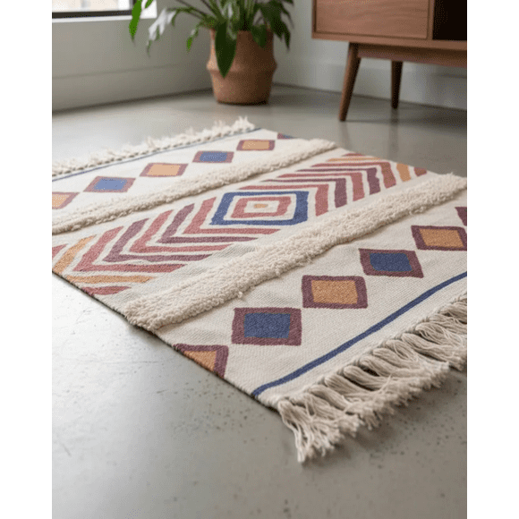Bajada de Cama de Lino estilo boho medida 60 cm x 90 cm