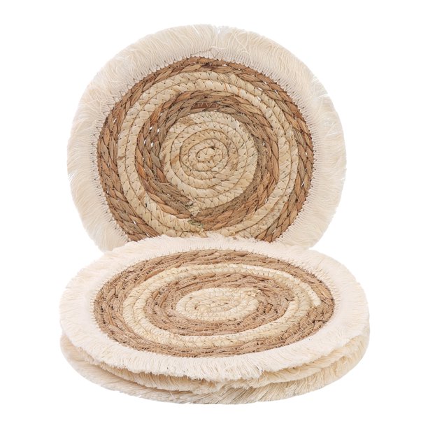 Juego de 4 manteles individuales de granja para decoración de mesa de comedor, mantel de mesa de cocina interior con flecos marrón de 9.8 pulgadas
