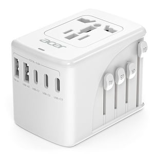 Adaptador De Enchufe De Viaje Acer Universal Con 5 Puertos Usb 5,8 A, Color Blanco