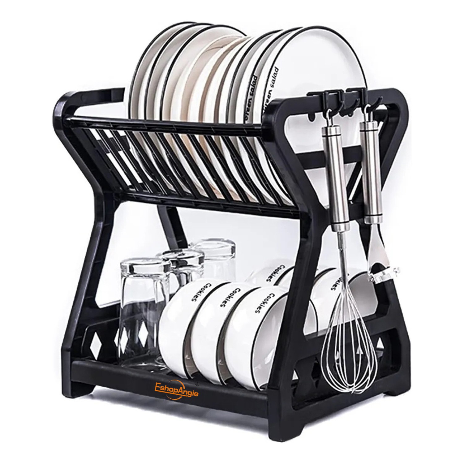 Genérico - Escurridor Platos 2 Niveles Plástico Negro Organizador Cocina
