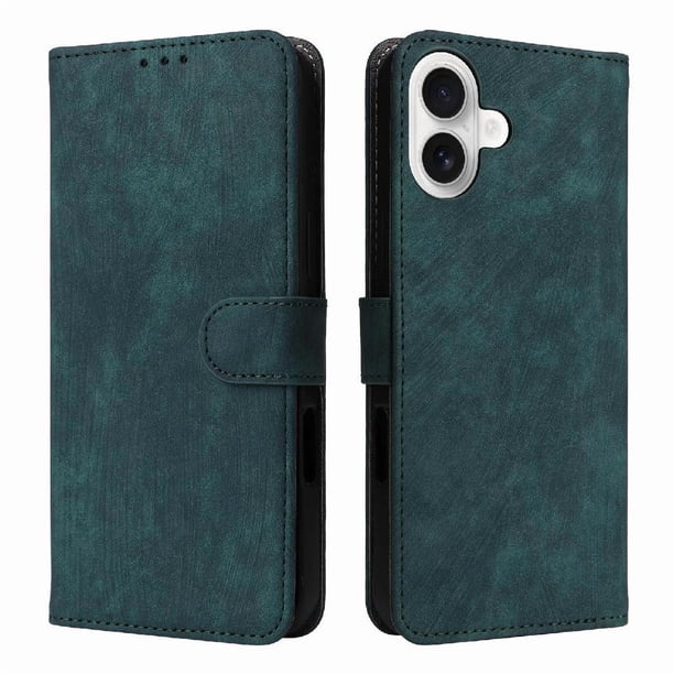 Funda Billetera para iPhone 16 con Soporte - Cartera de Cuero con Ranuras Verde