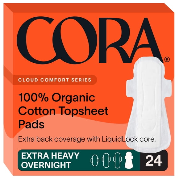 Almohadillas sanitarias Cora 100% algodón orgánico ultrapesadas (24 unidades)