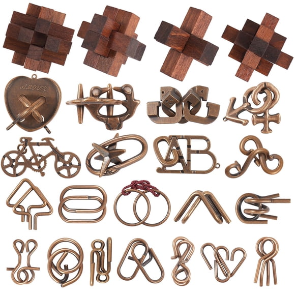 Juego de rompecabezas Mojimky 3D de metal y madera, acertijo mental de 24 piezas