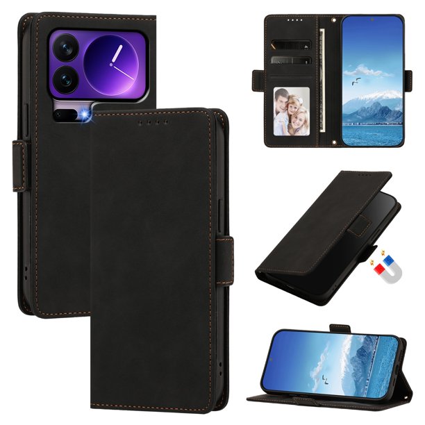 Funda Billetera Delgada para Xiaomi 17 Pro con Ranuras y Soporte Negro