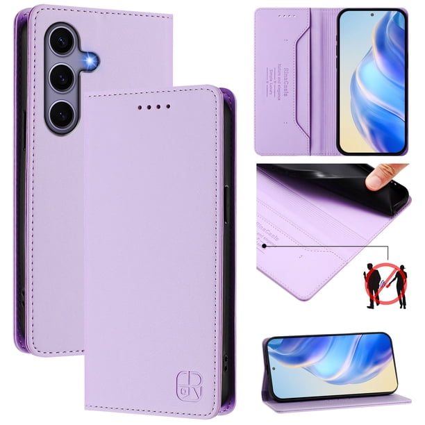 Funda Billetera con Soporte para Samsung Galaxy S24 Bloqueo RFID Plegable Morado claro