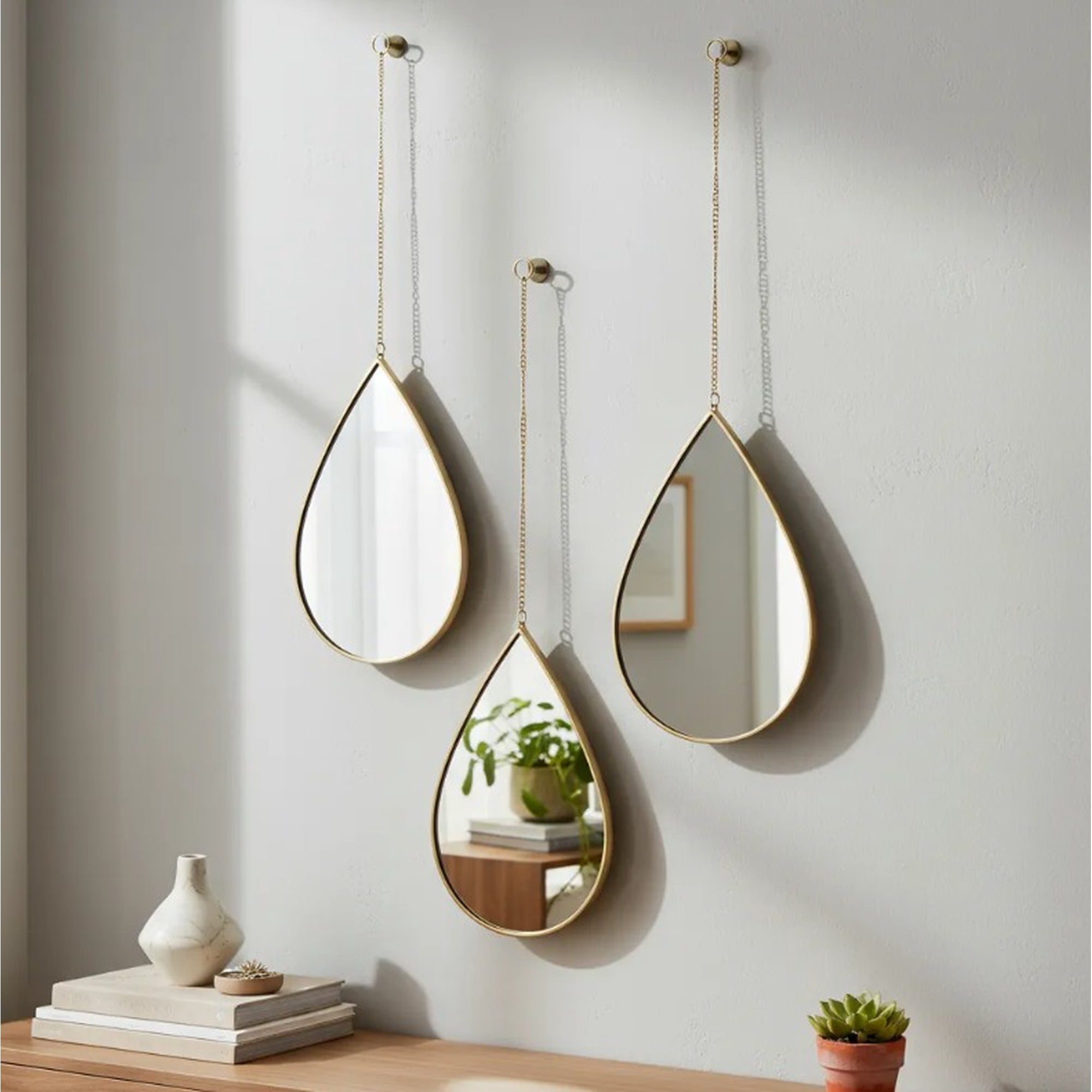 Genérico - Set De 3 Espejos En Forma De Gotas Color Dorado