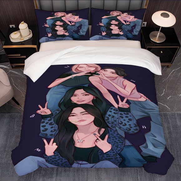 A 3pcs Bedding Set Featuring an Illustration of The Four Members of Mamamoo Designed with a Trendy K-Pop Aesthetic