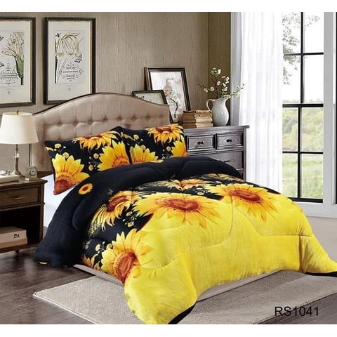 Aladdins Shop - Cobertor De Invierno De Plush Y Chiporro 1,5 Plaza Diseño Negro Girasoles