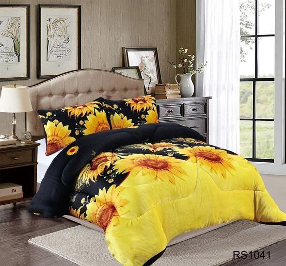 Aladdins Shop - Cobertor De Invierno De Plush Y Chiporro 1,5 Plaza Diseño Negro Girasoles